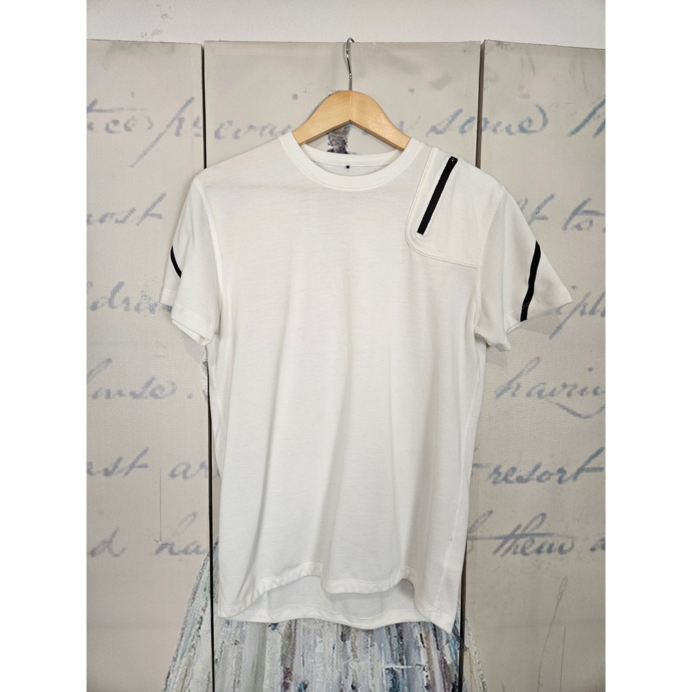 Paskho Performance Tee S White Asymmetrical Zipper Techwear Gorpcore Sport